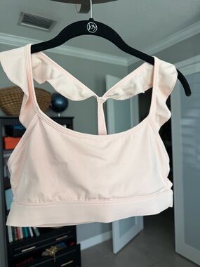 Amazon Women's Ruffle Strap Sports Bralette in Light Pink